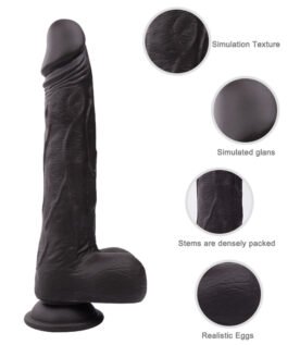 هزاز واقعي مزود بقاعدة شفط، قابل للتمديد والتسخين، بتسعة اتجاهات، مع حركة ذهابًا وإيابًا، على شكل قضيب اصطناعي أسود.