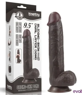 لعبة جنسية سوداء مزدوجة الطبقات من LoveToy، طولها 24 سم، منزلقة